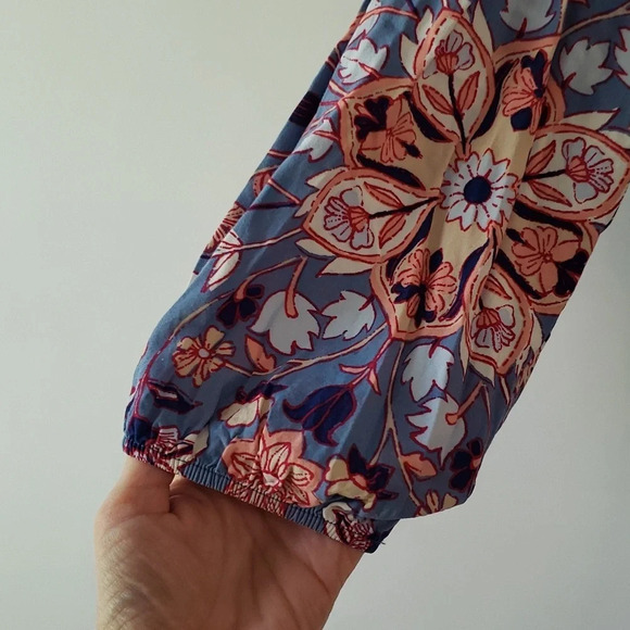 OLD NAVY Romper Floral Blue Small Cinch Waist Long Sleeves Beach Boho Festival - Picture 4 of 12